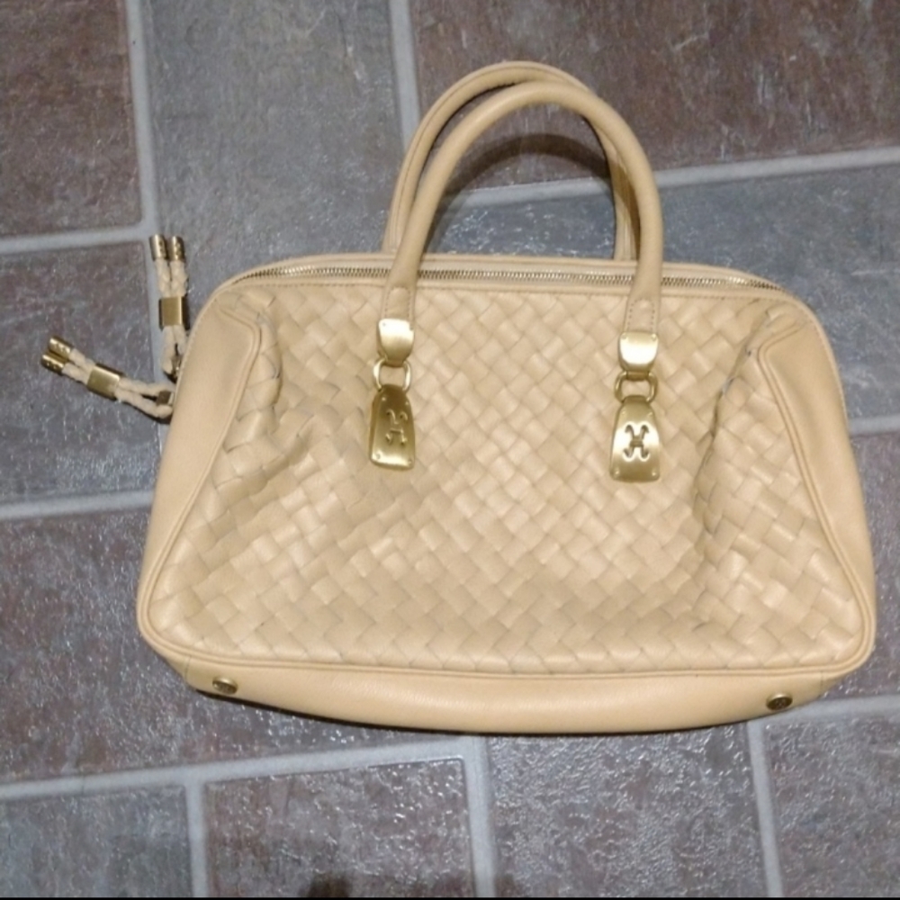 Cole Haan caviar leather beige Nude leather briaded satchel
